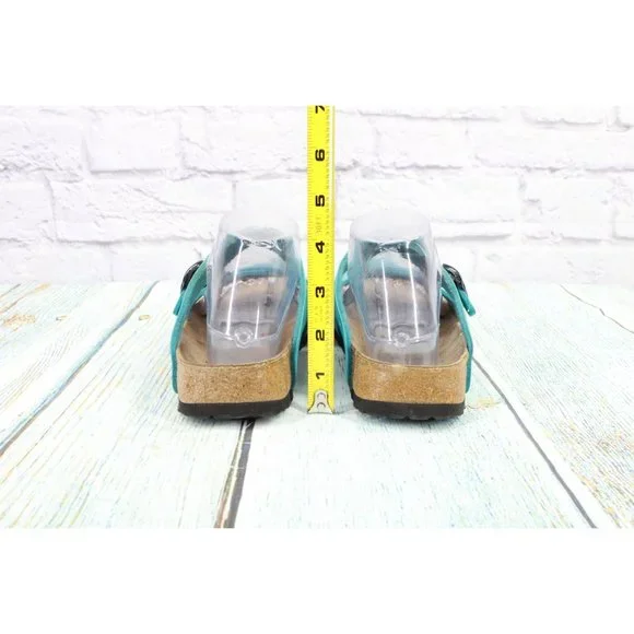 Birkenstock Birki's Freeport Blue Perforated Leather 2 Strap Sandals Size L6 M4 - Picture 8 of 9